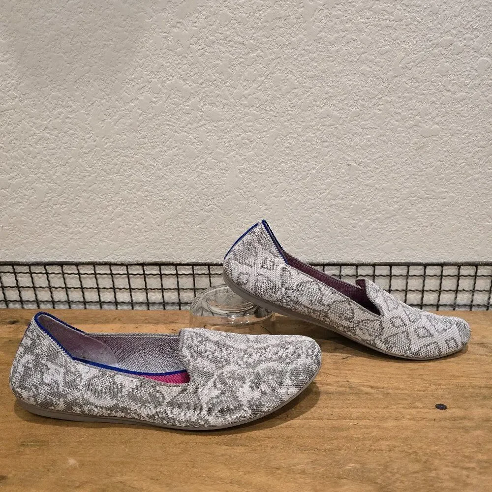 Rothy's The Loafer Ivory Grey Snake Flats Sz 9